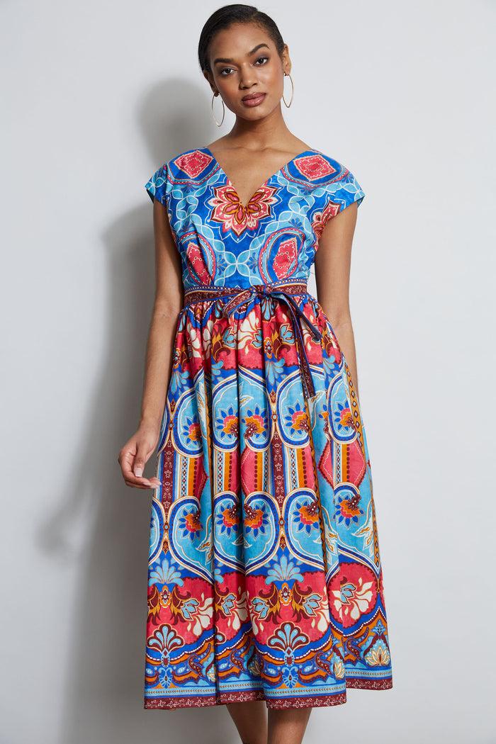 Elie Tahari Tapestry Floral Cotton Midi Dress TAPESTRY FLORAL PRINT