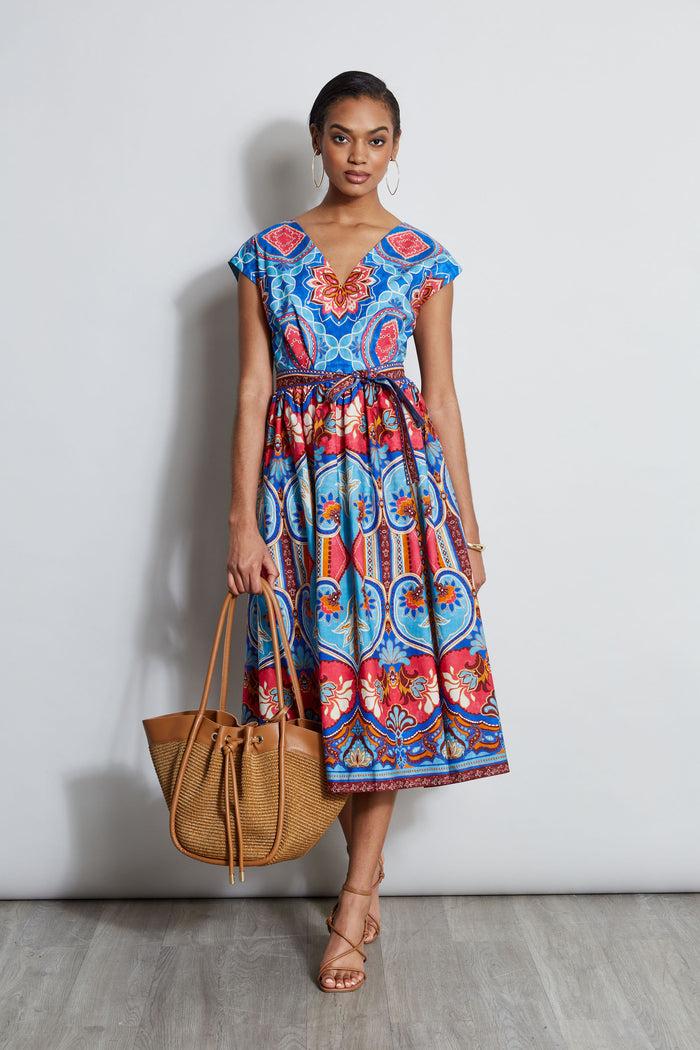 elie tahari Tapestry Floral Cotton Midi Dress TAPESTRY FLORAL PRINT