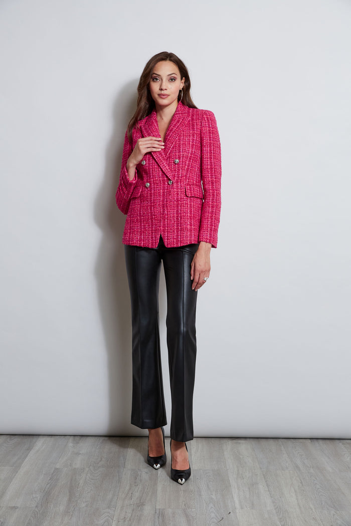 Elie Tahari Tweed Double Breasted Blazer ELECTRIC PINK