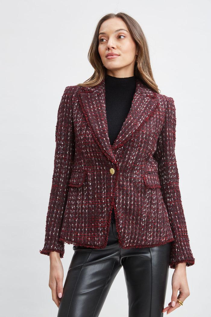 elie tahari Tweed Single Button Blazer CORDOVAN MULTI