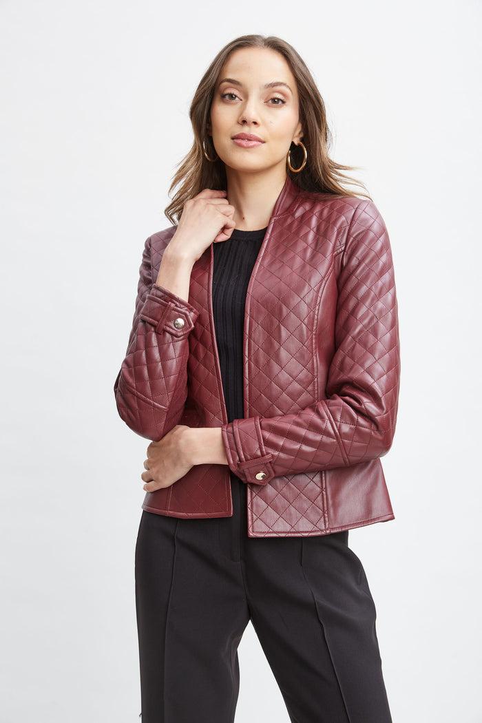 Elie Tahari Vegan Leather Quilted Jacket BORDEAUX RED