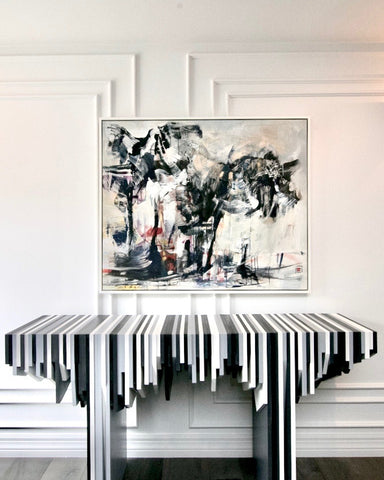 elisabeth weinstock Corsica Wood Geometric Table Black & White elisabeth weinstock Corsica Wood Geometric Table Black & White
