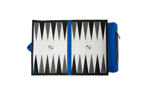 Elisabeth Weinstock Egypt Travel Backgammon Set Blue Lamb Skin