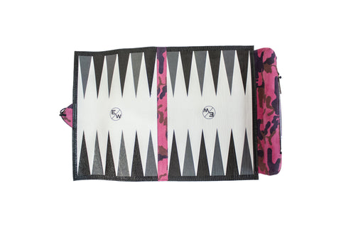 Elisabeth Weinstock Egypt Travel Backgammon Set Pink Camo Suede
