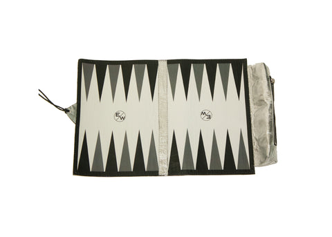 Elisabeth Weinstock Egypt Travel Backgammon Set Silver Lamb Skin