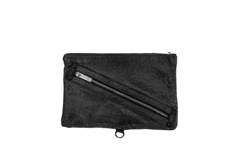 elisabeth weinstock Holland Medium Clutch Black Croc Embossed Leather
