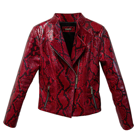 elisabeth weinstock Moscow Biker Jacket Red/Black Diamond Glazed Snakeskin