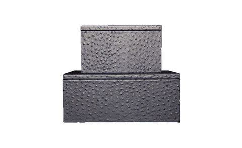 elisabeth weinstock Mykonos Stacking Boxes Navy Ostrich Embossed Leather