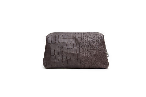 elisabeth weinstock Palermo Dopp Kit Brown Croc Embossed Lambskin