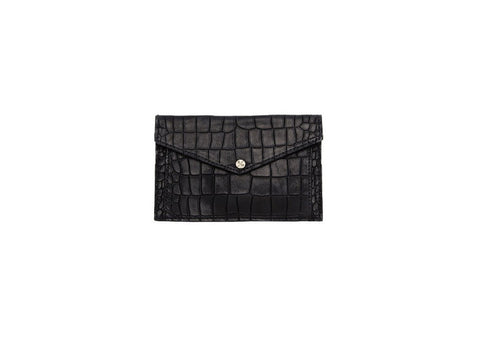 elisabeth weinstock Provence Large Wallet Black Croc Embossed Lambskin