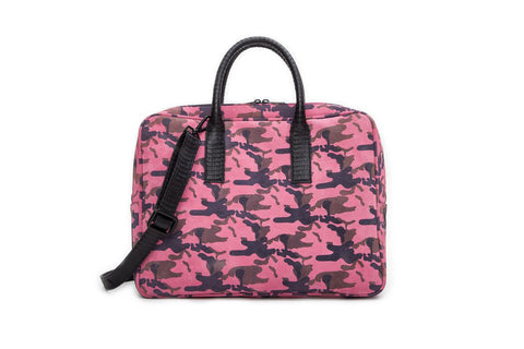 elisabeth weinstock The City Computer Bag Pink Camo Italian Suede w/ Black Whipsnake Trim
