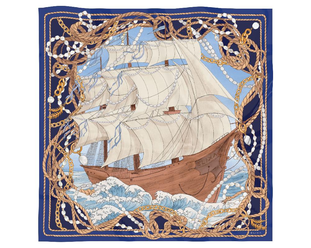 elixa APASZKA JEDWABNA ZE STATKIEM - NAUTICAL DREAMS 44 X 44 CM AC.SC.4.S