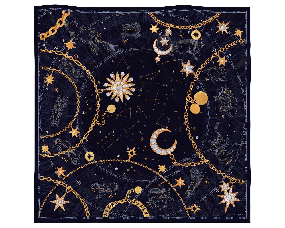 elixa APASZKA JEDWABNA ZE ZNAKAMI ZODIAKU - GALACTIC WHISPER 44 X 44 CM AC.SC.5.S