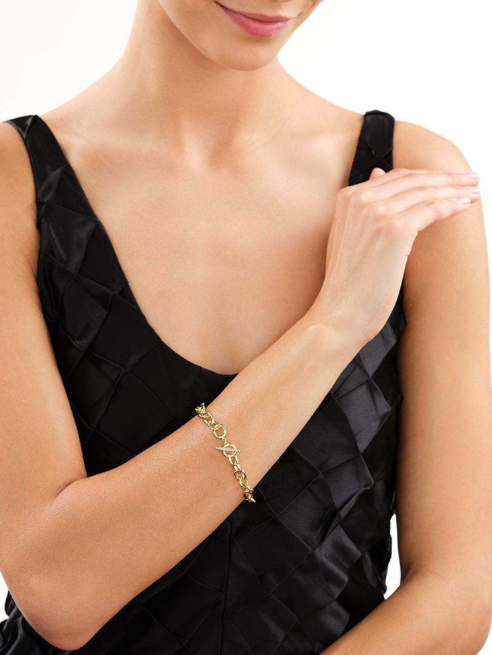 Elixa BRANSOLETKA Z MOSIĄDZU POZŁACANA Z CYRKONIAMI EL536-3498