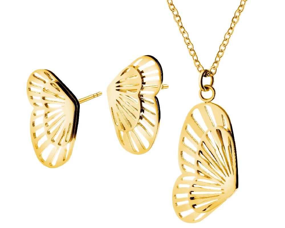 elixa KOLCZYKI I NASZYJNIK ZE STALI SZLACHETNEJ - KOMPLET - MOTYLE KPL539-8912