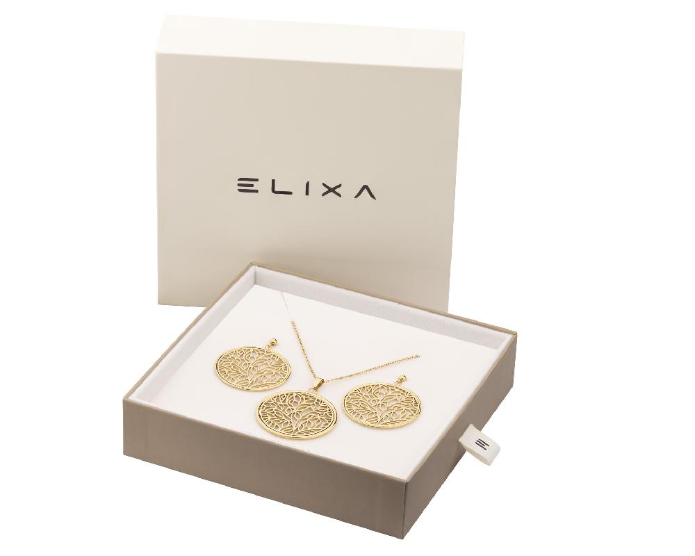 Elixa KOLCZYKI I NASZYJNIK ZE STALI SZLACHETNEJ - KOMPLET - KOŁA LIŚCIE KPL539-8319