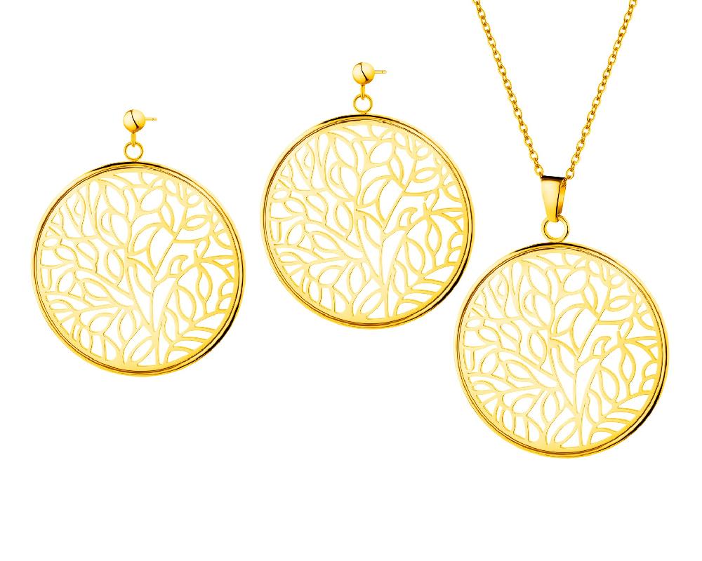 elixa KOLCZYKI I NASZYJNIK ZE STALI SZLACHETNEJ - KOMPLET - KOŁA LIŚCIE KPL539-8319