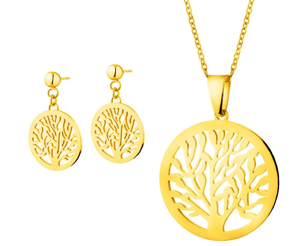 elixa KOLCZYKI I NASZYJNIK ZE STALI SZLACHETNEJ - KOMPLET - DRZEWKO KPL539-8305