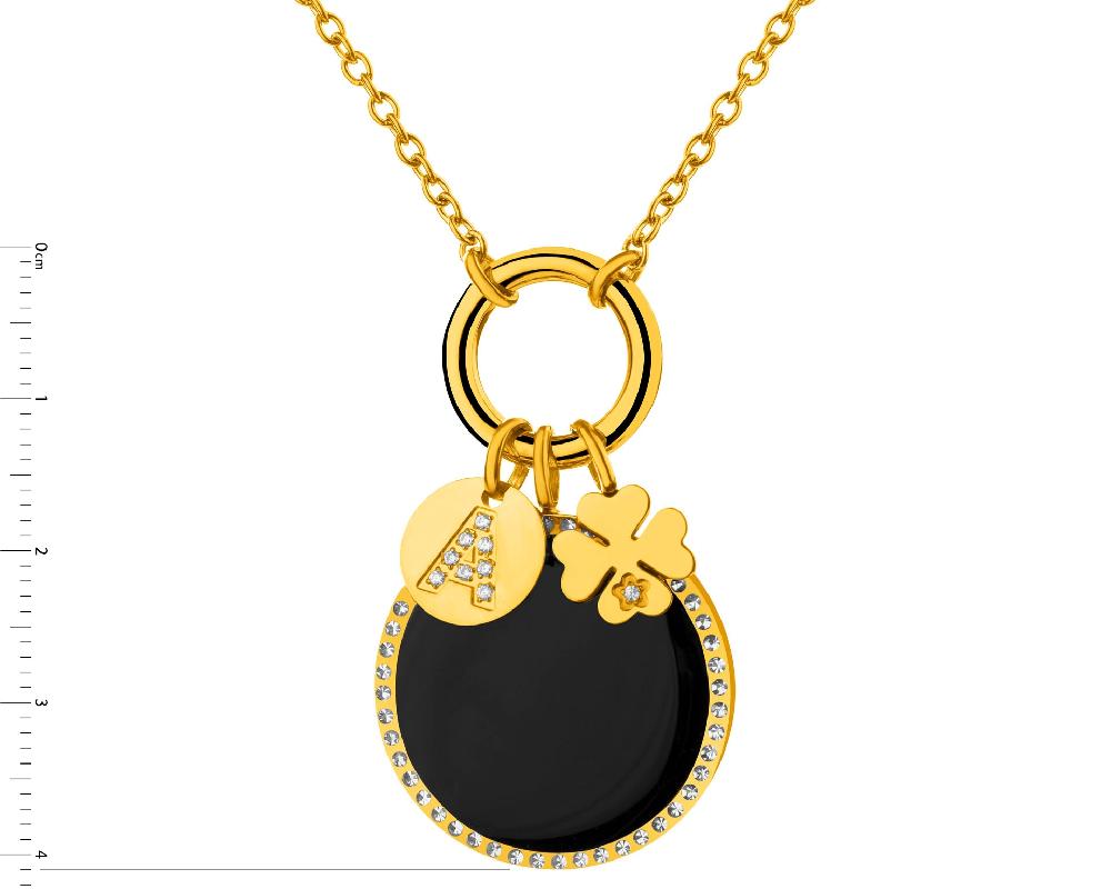 Elixa NASZYJNIK ZE STALI SZLACHETNEJ Z CYRKONIAMI KRYSZTAŁAMI I DETALEM Z MASY ŻYWICZNEJ - KONICZYNA LITERA A EL540-9579