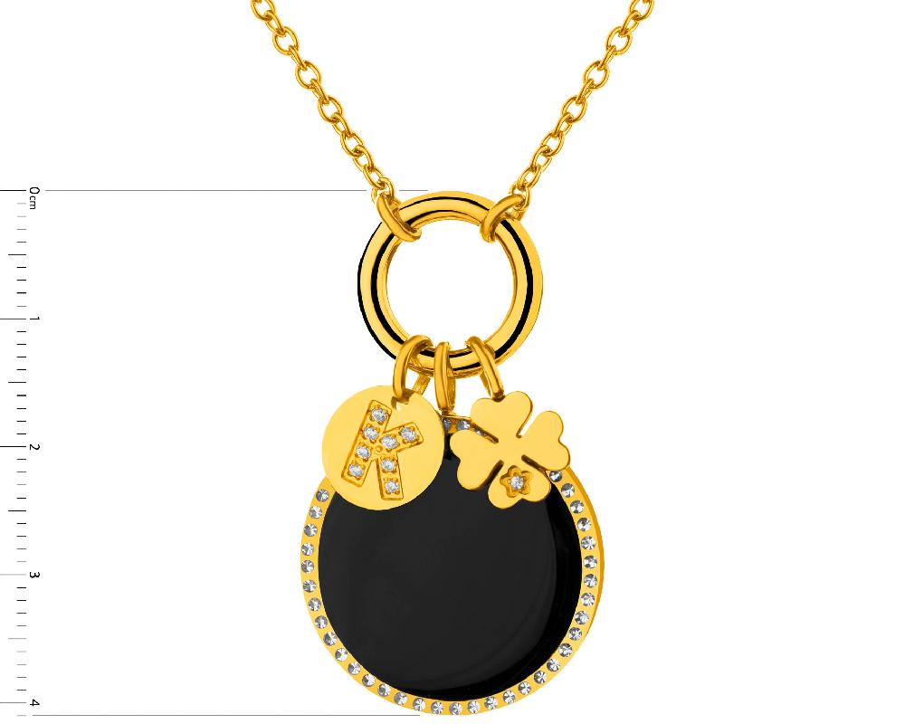 Elixa NASZYJNIK ZE STALI SZLACHETNEJ Z CYRKONIAMI KRYSZTAŁAMI I DETALEM Z MASY ŻYWICZNEJ - KONICZYNA LITERA K EL540-9577