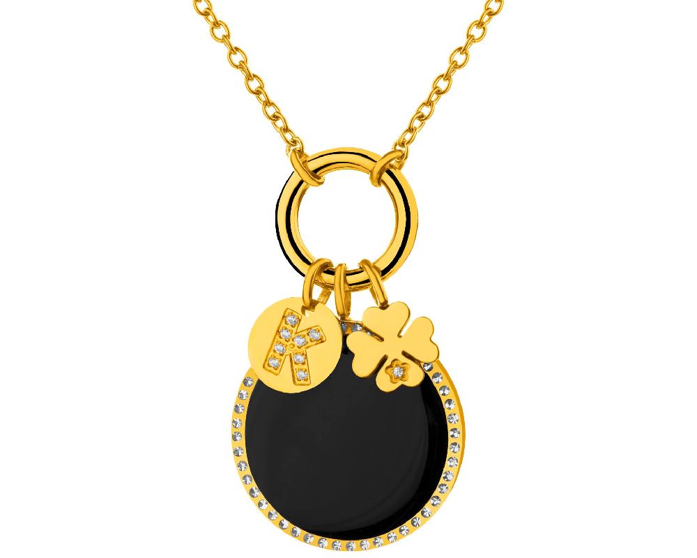 elixa NASZYJNIK ZE STALI SZLACHETNEJ Z CYRKONIAMI KRYSZTAŁAMI I DETALEM Z MASY ŻYWICZNEJ - KONICZYNA LITERA K EL540-9577