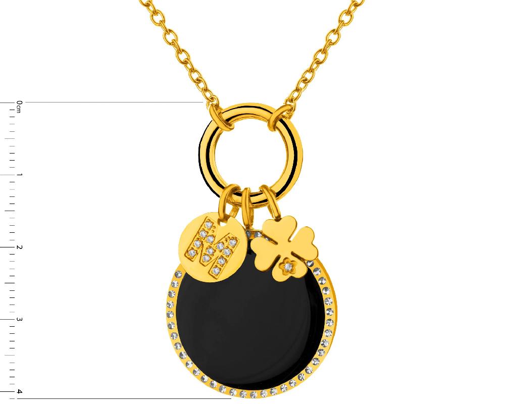 Elixa NASZYJNIK ZE STALI SZLACHETNEJ Z CYRKONIAMI KRYSZTAŁAMI I DETALEM Z MASY ŻYWICZNEJ - KONICZYNA LITERA M EL540-9575