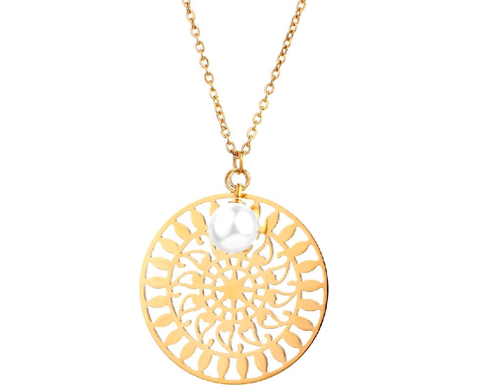 elixa NASZYJNIK ZE STALI SZLACHETNEJ Z PERŁĄ - ROZETA EL534-4631