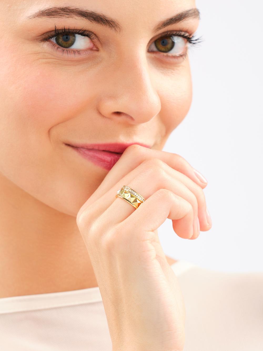 Elixa PIERŚCIONEK Z MOSIĄDZU POZŁACANY Z CYRKONIAMI EL535-7954