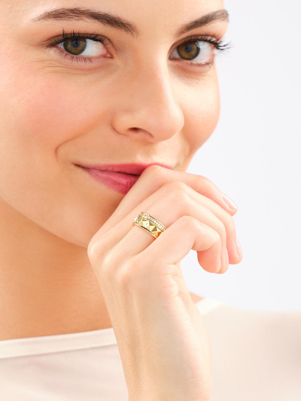 Elixa PIERŚCIONEK Z MOSIĄDZU POZŁACANY Z CYRKONIAMI EL535-7954