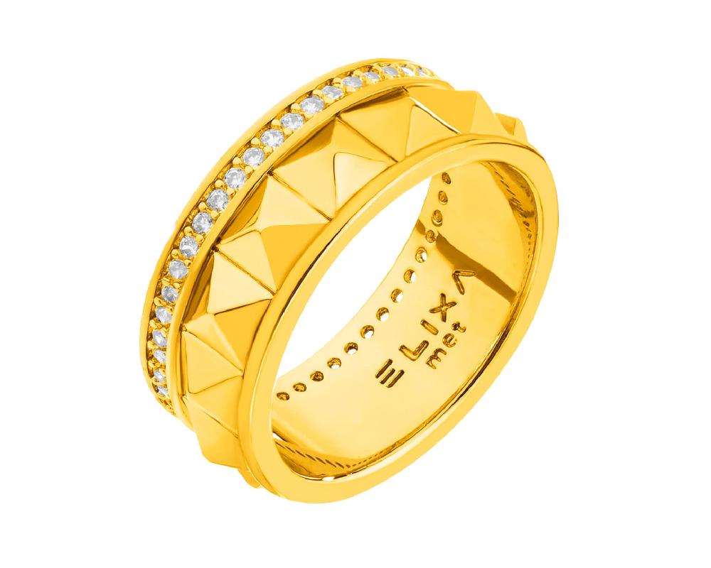 elixa PIERŚCIONEK Z MOSIĄDZU POZŁACANY Z CYRKONIAMI EL535-7954