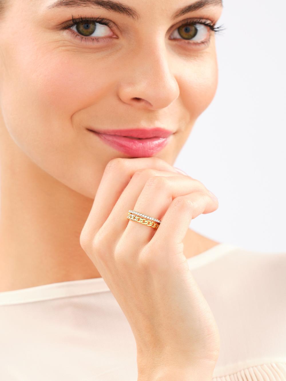 Elixa PIERŚCIONEK Z MOSIĄDZU POZŁACANY ZE SZKLANYMI DETALAMI EL535-7971