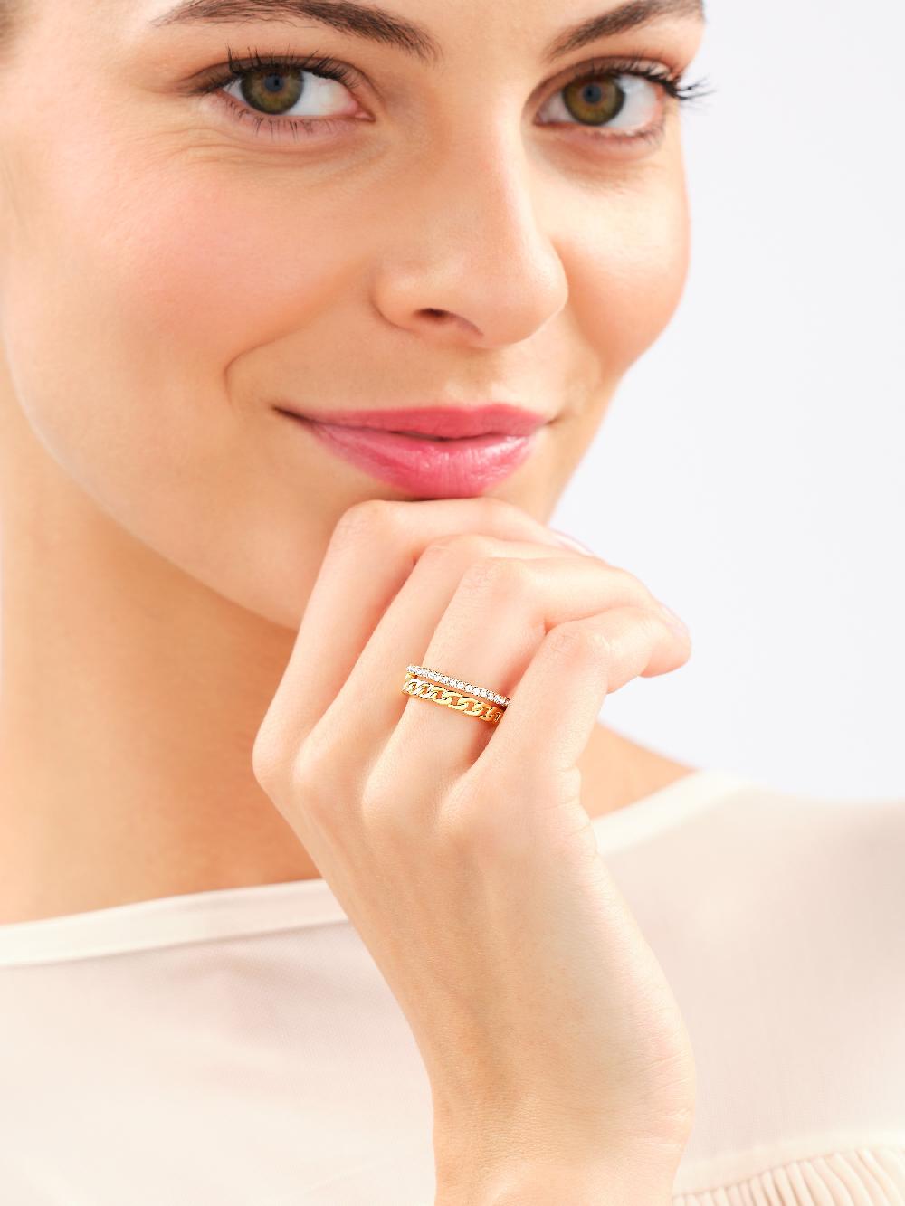 Elixa PIERŚCIONEK Z MOSIĄDZU POZŁACANY ZE SZKLANYMI DETALAMI EL535-7971