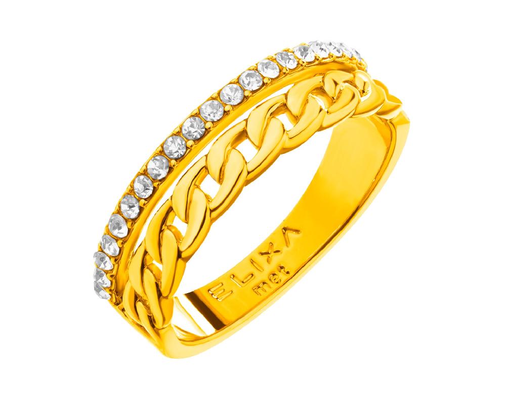 elixa PIERŚCIONEK Z MOSIĄDZU POZŁACANY ZE SZKLANYMI DETALAMI EL535-7971