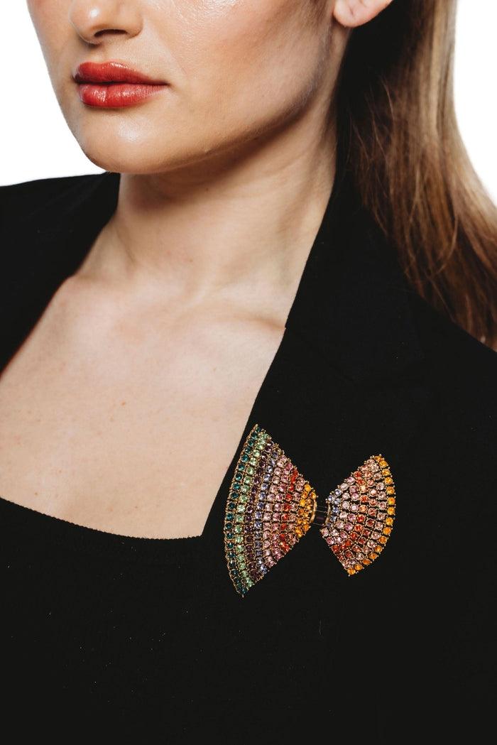 Elizabeth Cole Bow Pin Crystal Gold