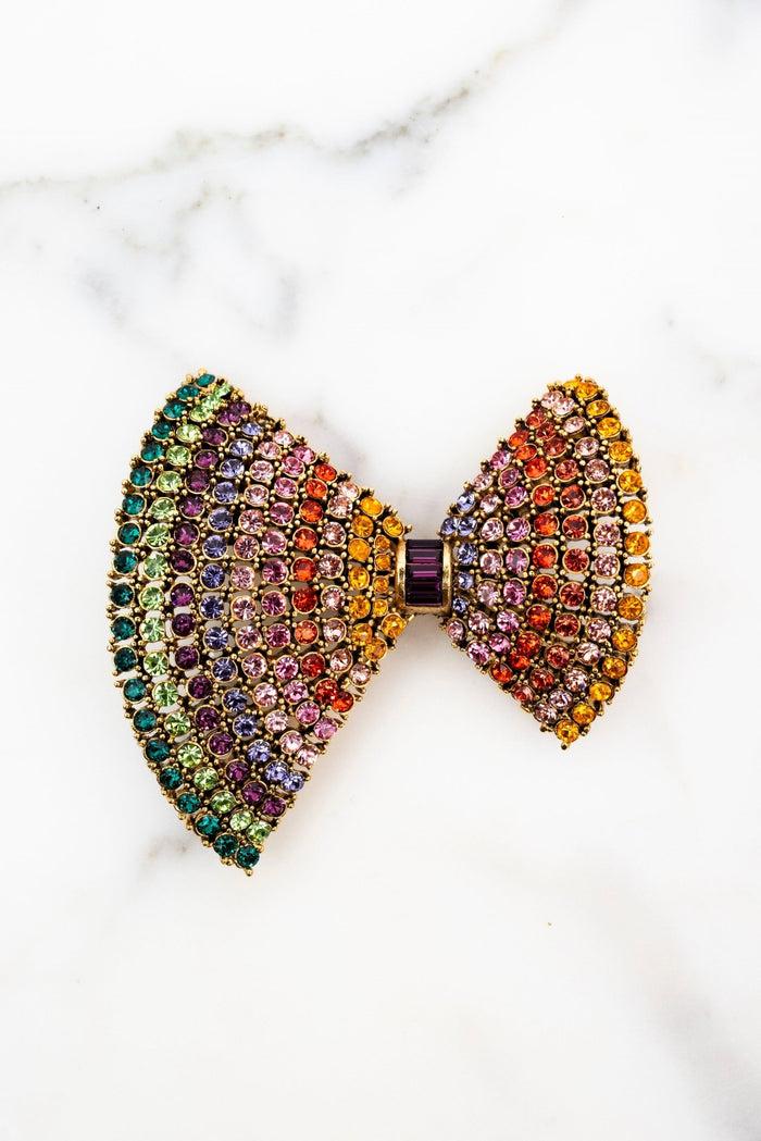 elizabeth cole Bow Pin Crystal Gold