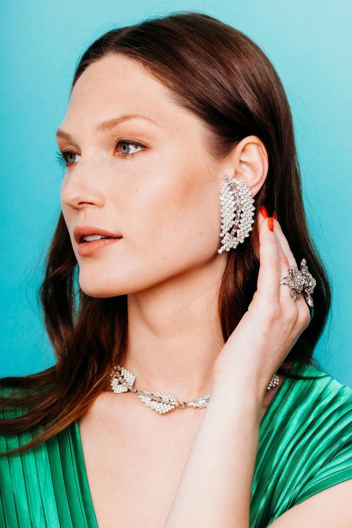 Elizabeth Cole Fern Earrings Crystal