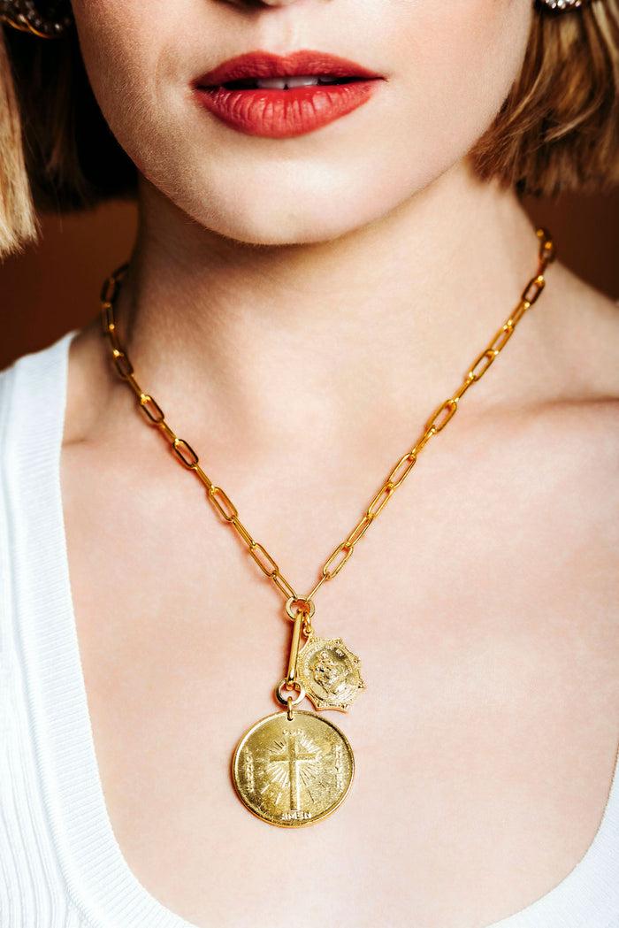 Elizabeth Cole St. Christopher Necklace Golden Glow