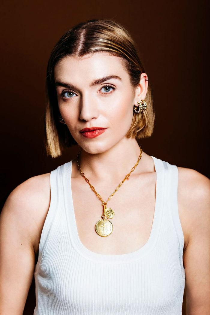 Elizabeth Cole St. Christopher Necklace Golden Glow
