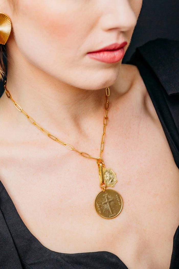 Elizabeth Cole St. Christopher Necklace Golden Glow