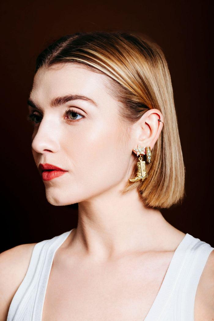 Elizabeth Cole These Boots Were Made For Walking Earrings Gold