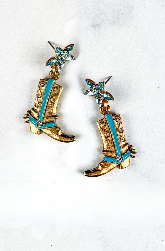 Elizabeth Cole These Boots Were Made For Walking Earrings Gold