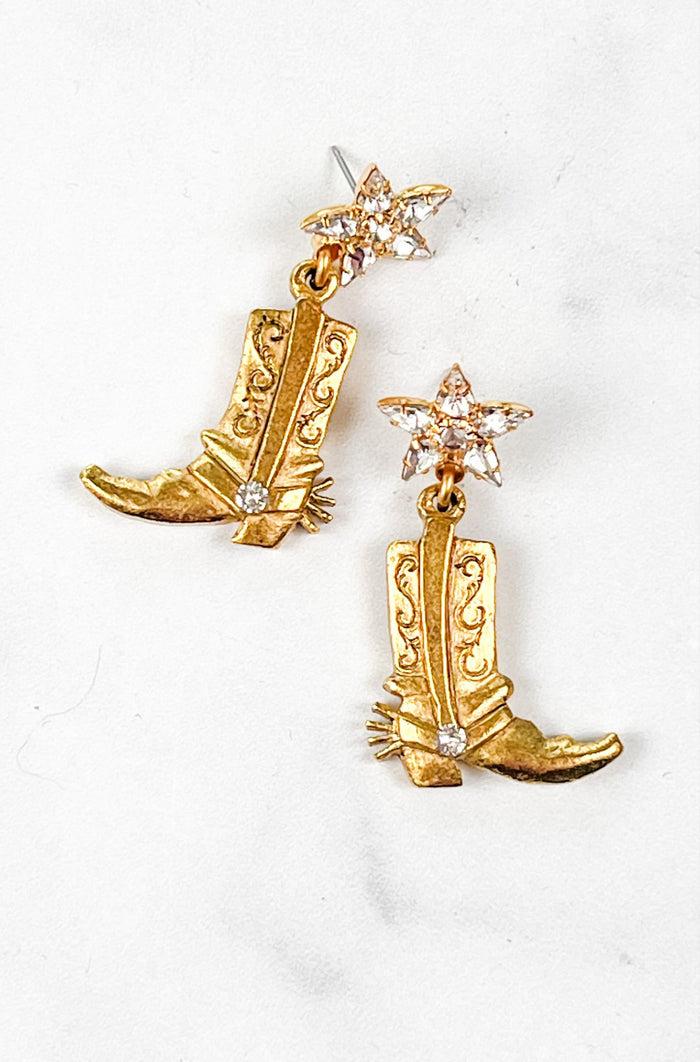 elizabeth cole These Boots Were Made For Walking Earrings Gold