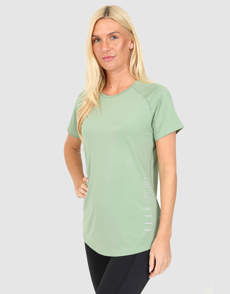elle sportswear ELLE Sport Long Line Performance T-Shirt - Hedge Green