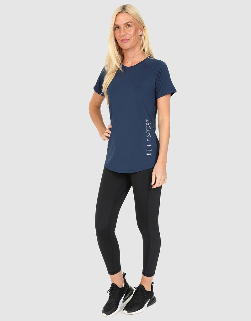elle sportswear ELLE Sport Long Line Performance T-Shirt - Navy