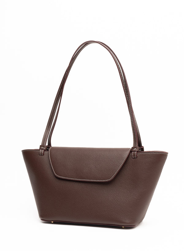 Elleme Courrier Tote Pebbled Leather Dark Brown/White Stitches