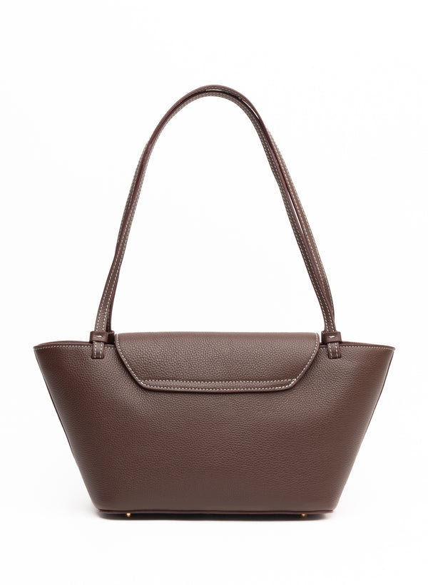 Elleme Courrier Tote Pebbled Leather Dark Brown/White Stitches