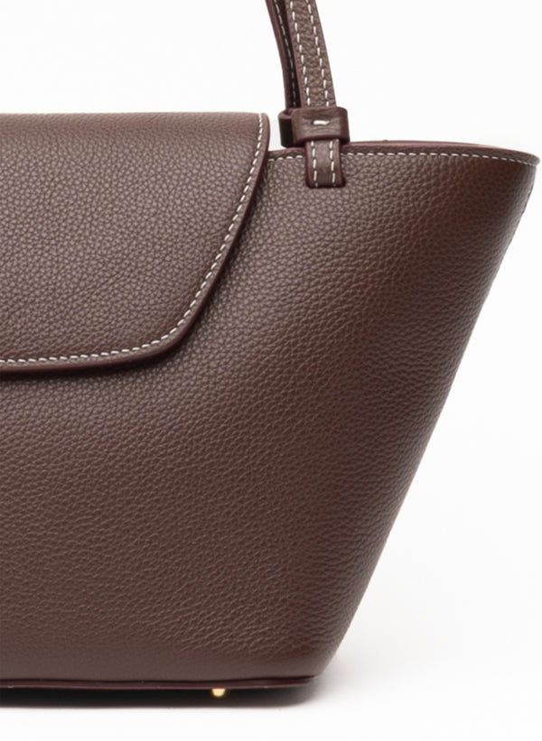 Elleme Courrier Tote Pebbled Leather Dark Brown/White Stitches