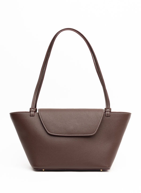 elleme Courrier Tote Pebbled Leather Dark Brown/White Stitches