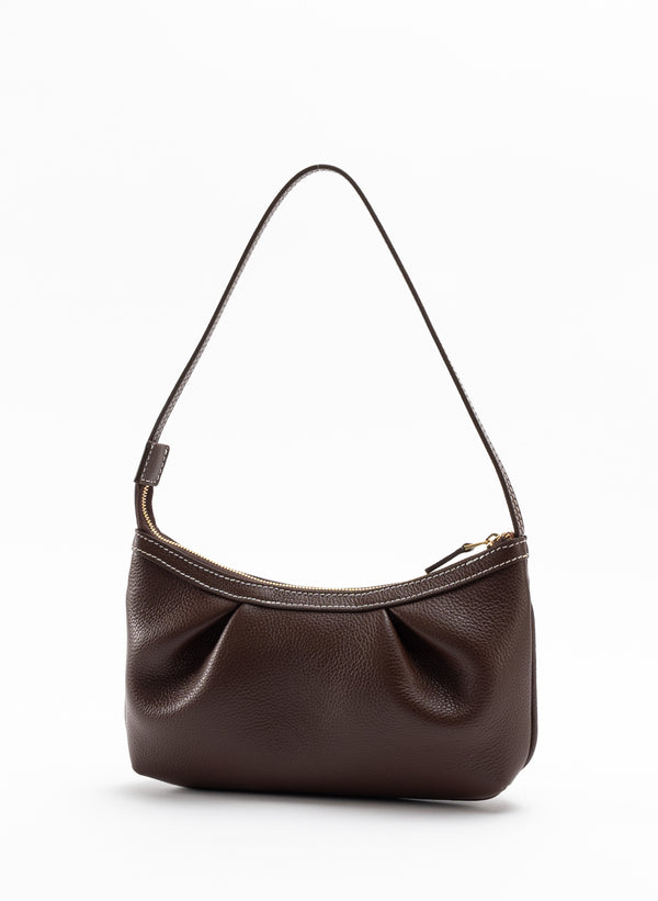 Elleme Dimple Pochette Pebbled Leather Dark Brown/White Stiches