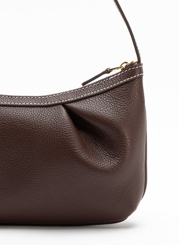 Elleme Dimple Pochette Pebbled Leather Dark Brown/White Stiches